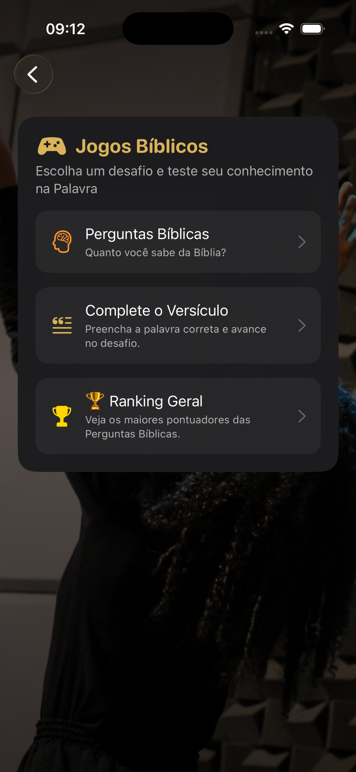 Tela Jogos Bíblicos do APP IBRS Sede