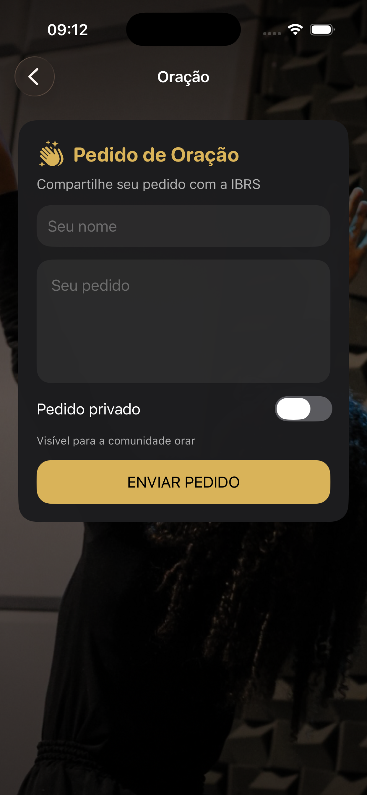 Tela Pedir Oração do APP IBRS Sede